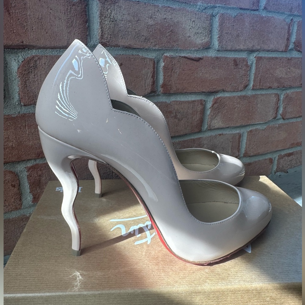Christian Louboutin Nude Patent Leather Scalloped Heels